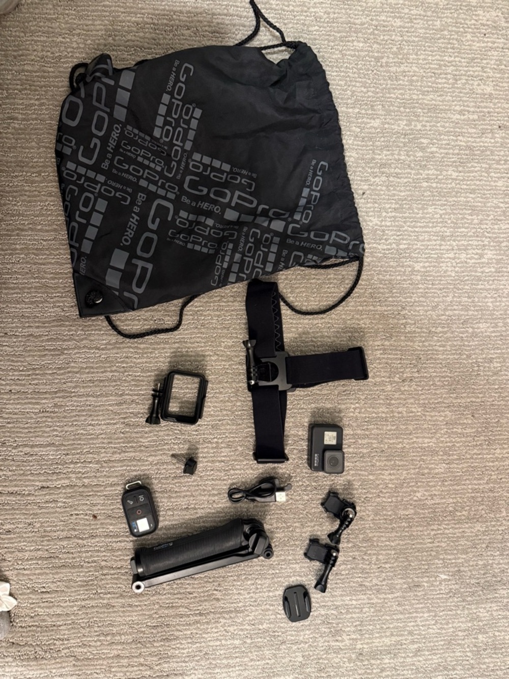 GoPro Hero7 with Chest Strap, Extension Pole, Remote, and Mounts